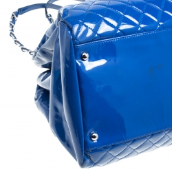 Pre Owned Chanel Blue Quilted Patent Leather Large Just Mademoiselle Bowling Bag