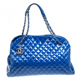 Chanel Blue Quilted Patent Leather Medium Just Mademoiselle Bowling Ba – On  Que Style