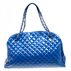 Pre Owned Chanel Blue Quilted Patent Leather Large Just Mademoiselle Bowling Bag