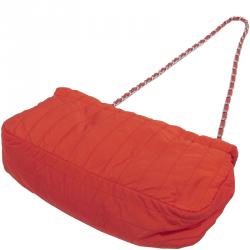 Pre Owned Chanel Orange Quilted Nylon Flap Bag