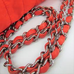 Pre Owned Chanel Orange Quilted Nylon Flap Bag