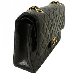 Pre Owned حقيبة شانيل فينتدج كلاسيك جلد أسود مبطن بقلاب مزدوج متوسطة