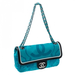 مملوكة مسبقًا Chanel Turquoise Canvas Classic Ultra Rare Limited Edition CC Flap Shoulder Bag