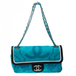 Chanel Turquoise Canvas Classic Ultra Rare Limited Edition CC Flap