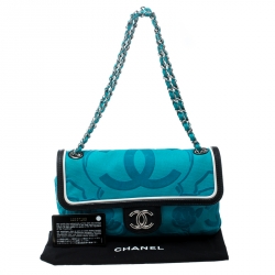 مملوكة مسبقًا Chanel Turquoise Canvas Classic Ultra Rare Limited Edition CC Flap Shoulder Bag