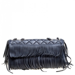 مملوكة مسبقًا حقيبة كتف شانيل قلاب شراشيب باريس دالاس جلد مبطنة زرقاء