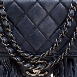 مملوكة مسبقًا حقيبة كتف شانيل قلاب شراشيب باريس دالاس جلد مبطنة زرقاء