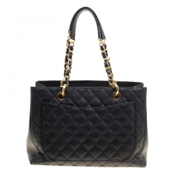 Pre Owned حقيبة يد شانيل غراند شوبينغ جلد كافيار مبطنة سوداء