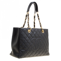 Pre Owned حقيبة يد شانيل غراند شوبينغ جلد كافيار مبطنة سوداء