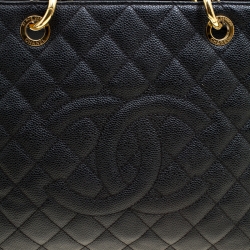 Pre Owned حقيبة يد شانيل غراند شوبينغ جلد كافيار مبطنة سوداء