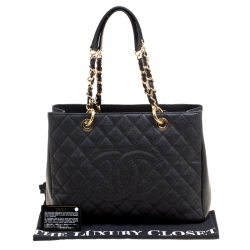 Pre Owned حقيبة يد شانيل غراند شوبينغ جلد كافيار مبطنة سوداء
