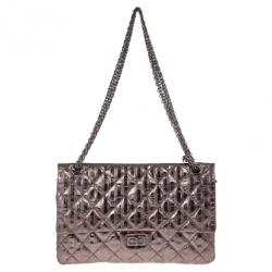 Pre Owned Chanel Metallic Silver Leather 2.55 Reissue Quilted Classic 226 Flap Bag