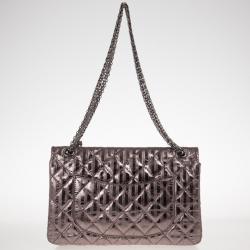 Pre Owned Chanel Metallic Silver Leather 2.55 Reissue Quilted Classic 226 Flap Bag