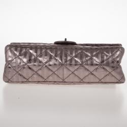 Pre Owned Chanel Metallic Silver Leather 2.55 Reissue Quilted Classic 226 Flap Bag