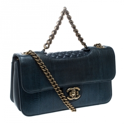 Pre Owned حقيبة شانيل قلاب مزدوج برفيكت ايدج متوسطة جلد سحلية بنية