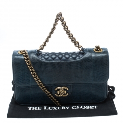 Pre Owned حقيبة شانيل قلاب مزدوج برفيكت ايدج متوسطة جلد سحلية بنية