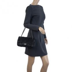 Pre Owned Chanel Black Pleated Leather Shoulder Bag