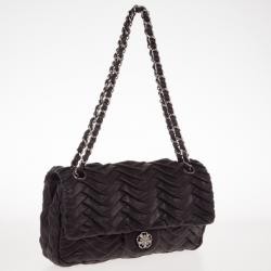 Pre Owned Chanel Black Pleated Leather Shoulder Bag