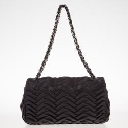 Pre Owned Chanel Black Pleated Leather Shoulder Bag