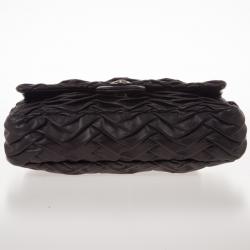 Pre Owned Chanel Black Pleated Leather Shoulder Bag