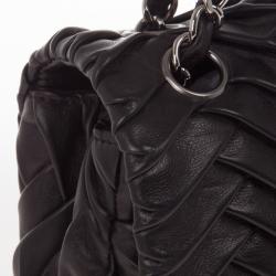 Pre Owned Chanel Black Pleated Leather Shoulder Bag