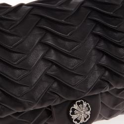 Pre Owned Chanel Black Pleated Leather Shoulder Bag