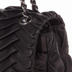 Pre Owned Chanel Black Pleated Leather Shoulder Bag