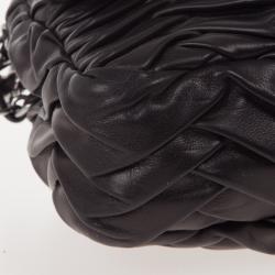 Pre Owned Chanel Black Pleated Leather Shoulder Bag