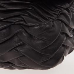 Pre Owned Chanel Black Pleated Leather Shoulder Bag