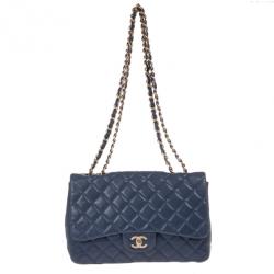 Pre Owned Chanel Blue Maxi Classic Flap Bag