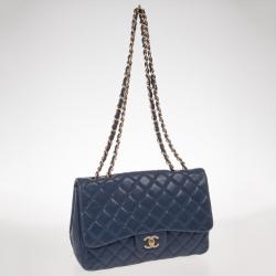 Pre Owned Chanel Blue Maxi Classic Flap Bag