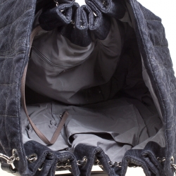 Pre Owned Chanel Dark Blue Quilted Denim Drawstring Bucket Bag