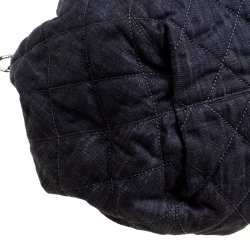 Pre Owned Chanel Dark Blue Quilted Denim Drawstring Bucket Bag