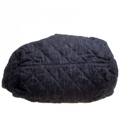 Pre Owned Chanel Dark Blue Quilted Denim Drawstring Bucket Bag