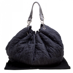 Pre Owned Chanel Dark Blue Quilted Denim Drawstring Bucket Bag
