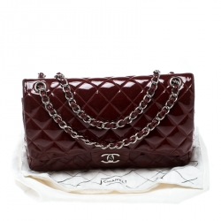 Chanel Maroon Quilted Patent Leather Jumbo Classic Double Flap Bag