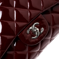 Chanel Maroon Quilted Patent Leather Jumbo Classic Double Flap Bag