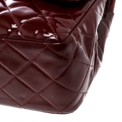 Chanel Maroon Quilted Patent Leather Jumbo Classic Double Flap Bag