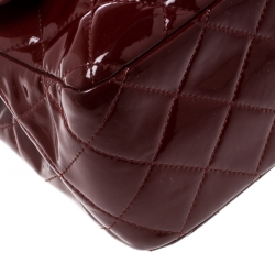 Chanel Maroon Quilted Patent Leather Jumbo Classic Double Flap Bag