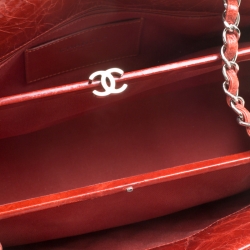 Pre Owned Chanel Red Quilted Glazed Crackled Leather Medium Just Mademoiselle Bowling Bag