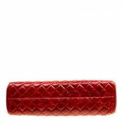Pre Owned Chanel Red Quilted Glazed Crackled Leather Medium Just Mademoiselle Bowling Bag