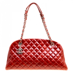 Pre Owned Chanel Red Quilted Glazed Crackled Leather Medium Just Mademoiselle Bowling Bag