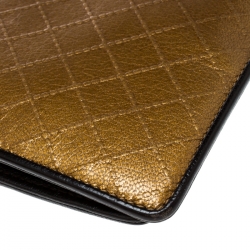 Chanel Metallic Gold Quilted Leather Flap Wallet