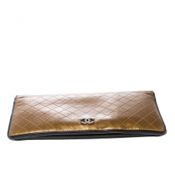 Chanel Metallic Gold Quilted Leather Flap Wallet