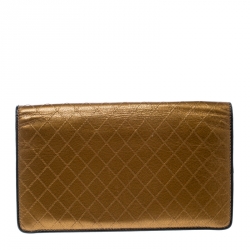 Chanel Metallic Gold Quilted Leather Flap Wallet