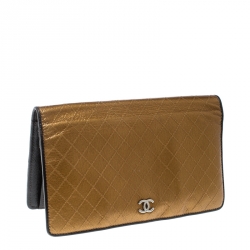Chanel Metallic Gold Quilted Leather Flap Wallet