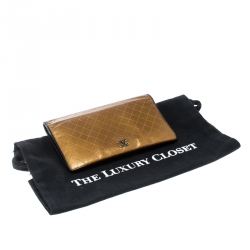 Chanel Metallic Gold Quilted Leather Flap Wallet