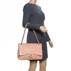 Pre Owned حقيبة شانيل قلاب كلاسيك ماكس جلد مبطن أسود