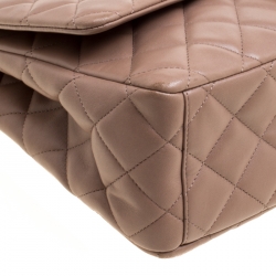 Pre Owned Chanel Taupe Quilted Leather Maxi Classic Single Flap Bag