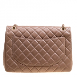 Pre Owned Chanel Taupe Quilted Leather Maxi Classic Single Flap Bag